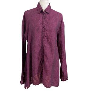 SOUTH STREET LINEN PLUM PURPLE LINEN TUNIC BUTTON DOWN SHIRT - S